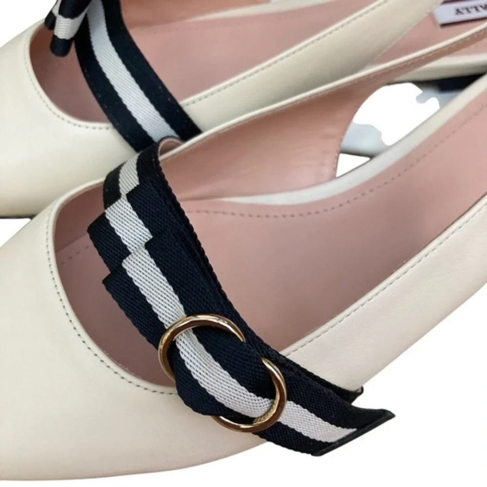 Bally slingback flats /‎ slides women's 10.5 ivory black preppy quiet luxury